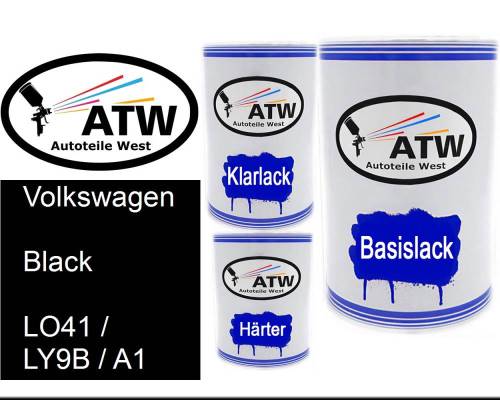 Volkswagen, Black, LO41 / LY9B / A1: 500ml Lackdose + 500ml Klarlack + 250ml Härter - Set, von ATW Autoteile West.